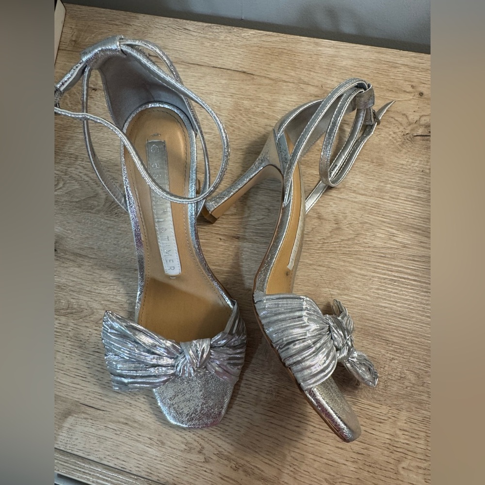 Silver Strappy Heels with Bow Detail
